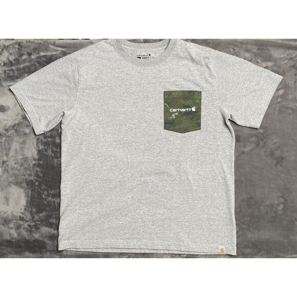 Carhartt Relaxed Fit Heavyweight Work Shirt Men's Large Gray Camo Pocket T-Shirt - Picture 1 of 7